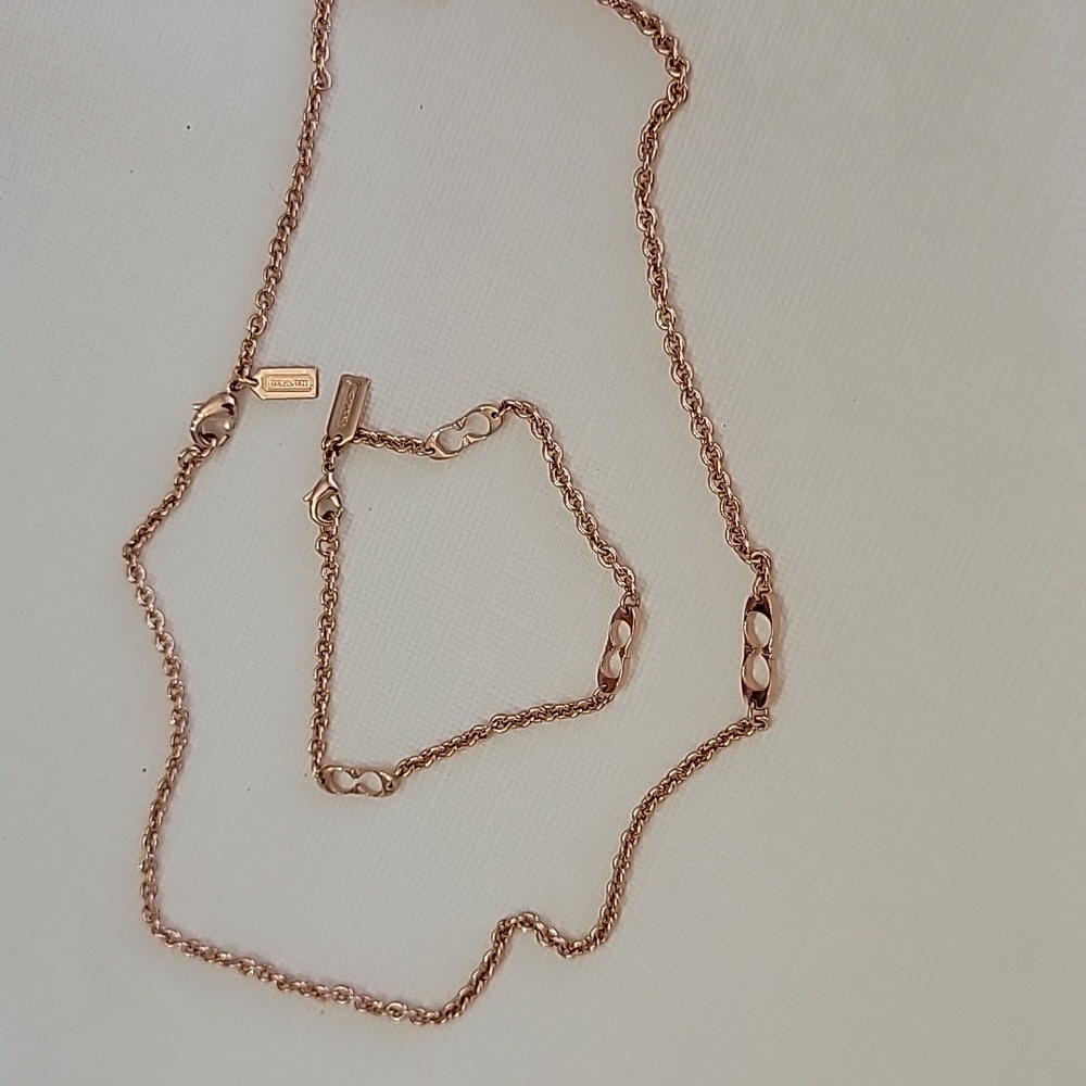 Coach Rose Gold Chain Bracelet And Necklace SET - Picture 7 of 8